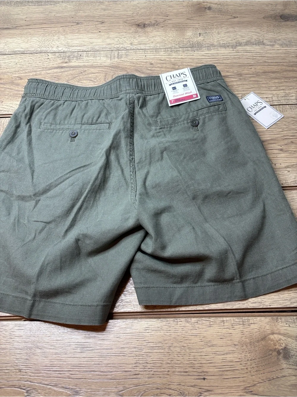Men’s Chaps Seacoast Wash Linen Blend Olive Green Shorts Size Medium NWT